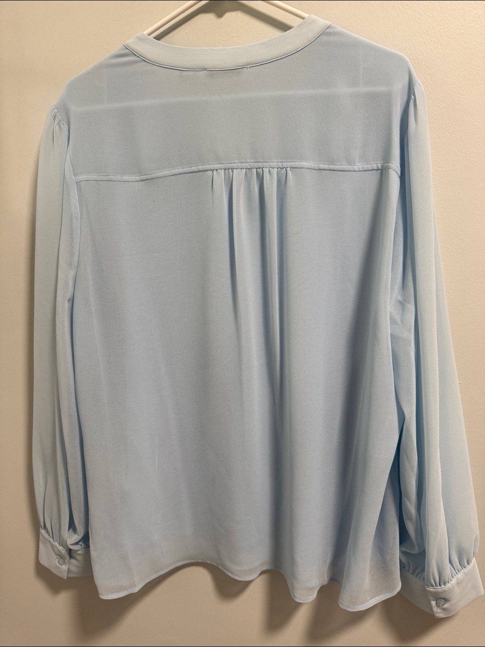 Calvin Klein Pale Blue V-Neck Long Sleeve Blouse - Picture 3 of 8